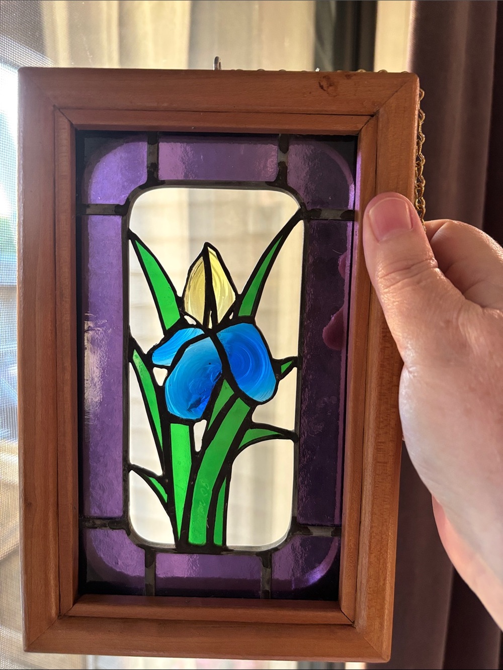 Stain Glass Iris with Wood Frame